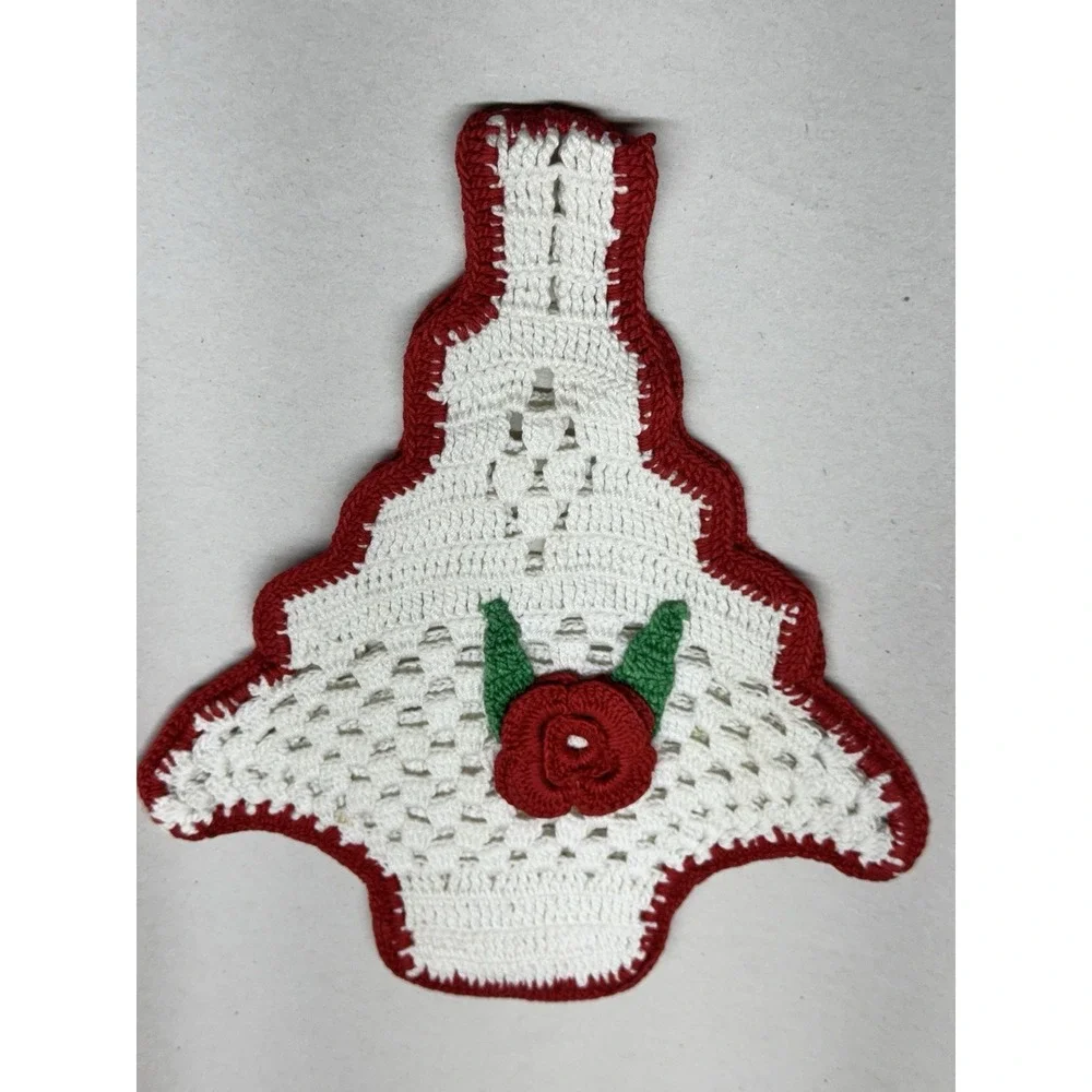 Handmade 40s 50s crocheted basket With Flower Pot Holder Doily Wall Art‎ 9